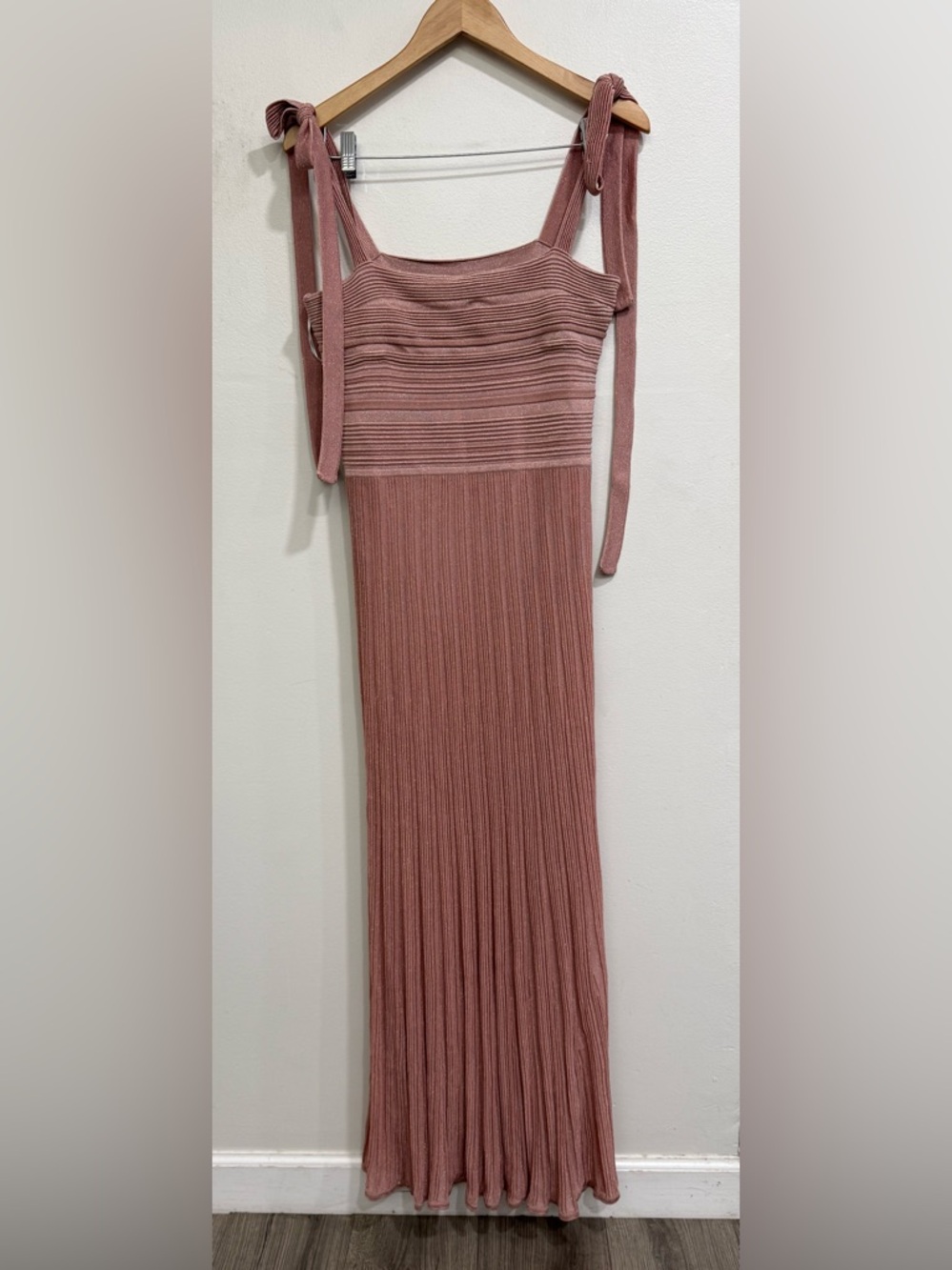 NWT Zimmermann Lucky Tie Shoulder Metallic Rib Maxi Dress in Metallic Pink Sz 10
